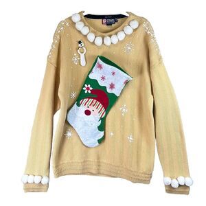 Vintage Hand Framed Ralph Lauren Chaps XL Ugly Christmas Cable Knit Sweater Sock